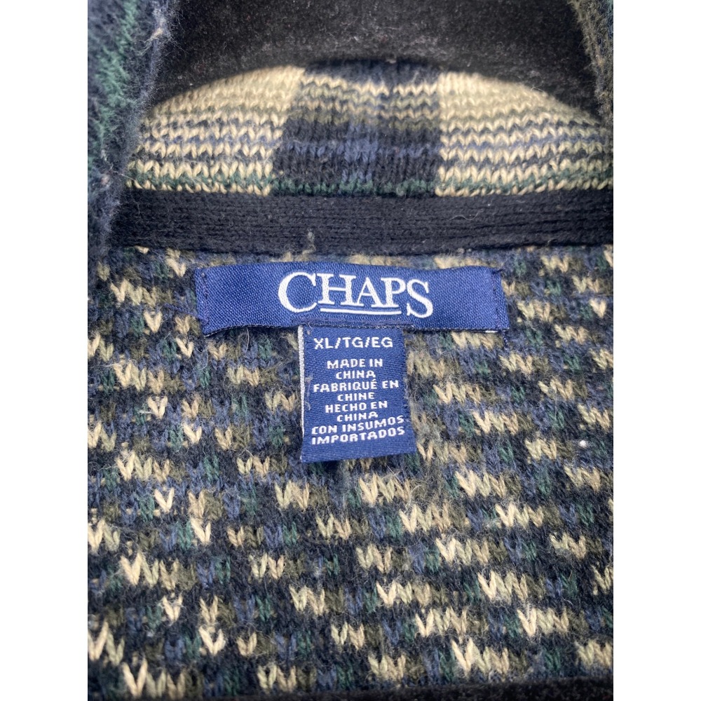 Chaps Plaid Open Front Cardigan Sweater Duster Womens XL Blue Green Knit Pockets - Picture 4 of 8
